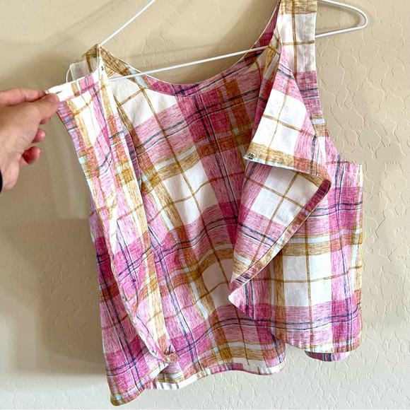 Loft beach open back pink windowpane plaid tank top - Picture 7 of 7